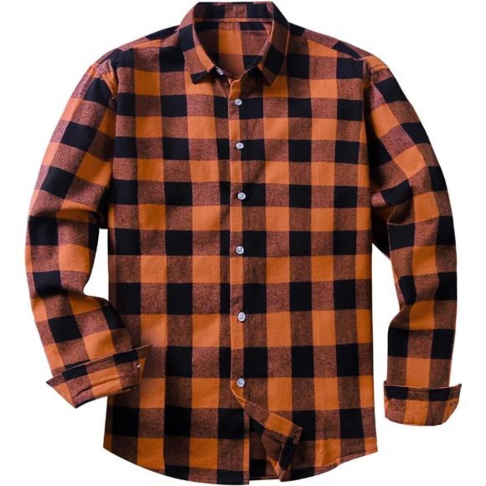 Plaid Flannel Shirt Men Long Sleeve Brushed Cotton